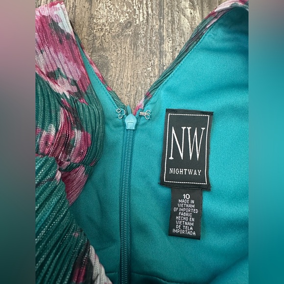 NWT R&M Richards Nightway Lurex Mesh Floral Maxi Dress Teal Color Size 10 - Picture 7 of 9